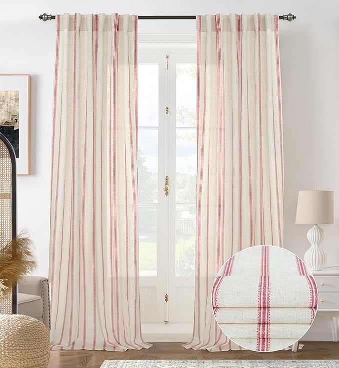 DriftAway Farmhouse Vertical Striped Linen Blend Textured Light Filtering Semi by DriftAway