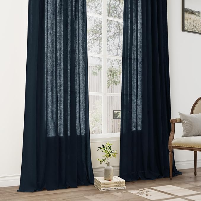Navy Blue Pinch Pleat Linen Curtains 120 Inches Long - Image 7