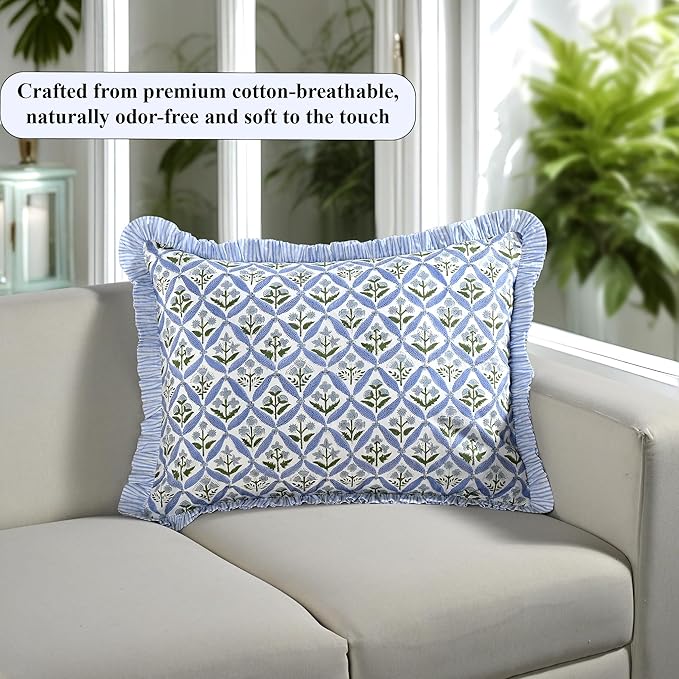 Ridhi Light Steel Blue 100% Cotton Block Print Ruffle Bed Sham Cover 20''×26'' - Image 5