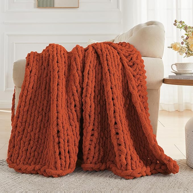 Carriediosa Chunky Knit Throw Blanket 50" X 60", 100% Hand Made Large Chenille - Image 5