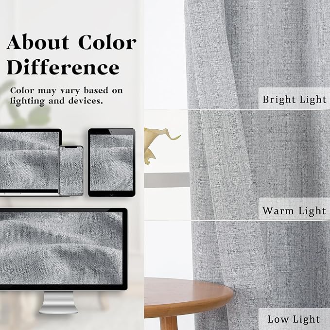 Gwine Gray Kitchen Curtains 24 Inch Length 2 Panels, Light Filtering Textured - Image 3