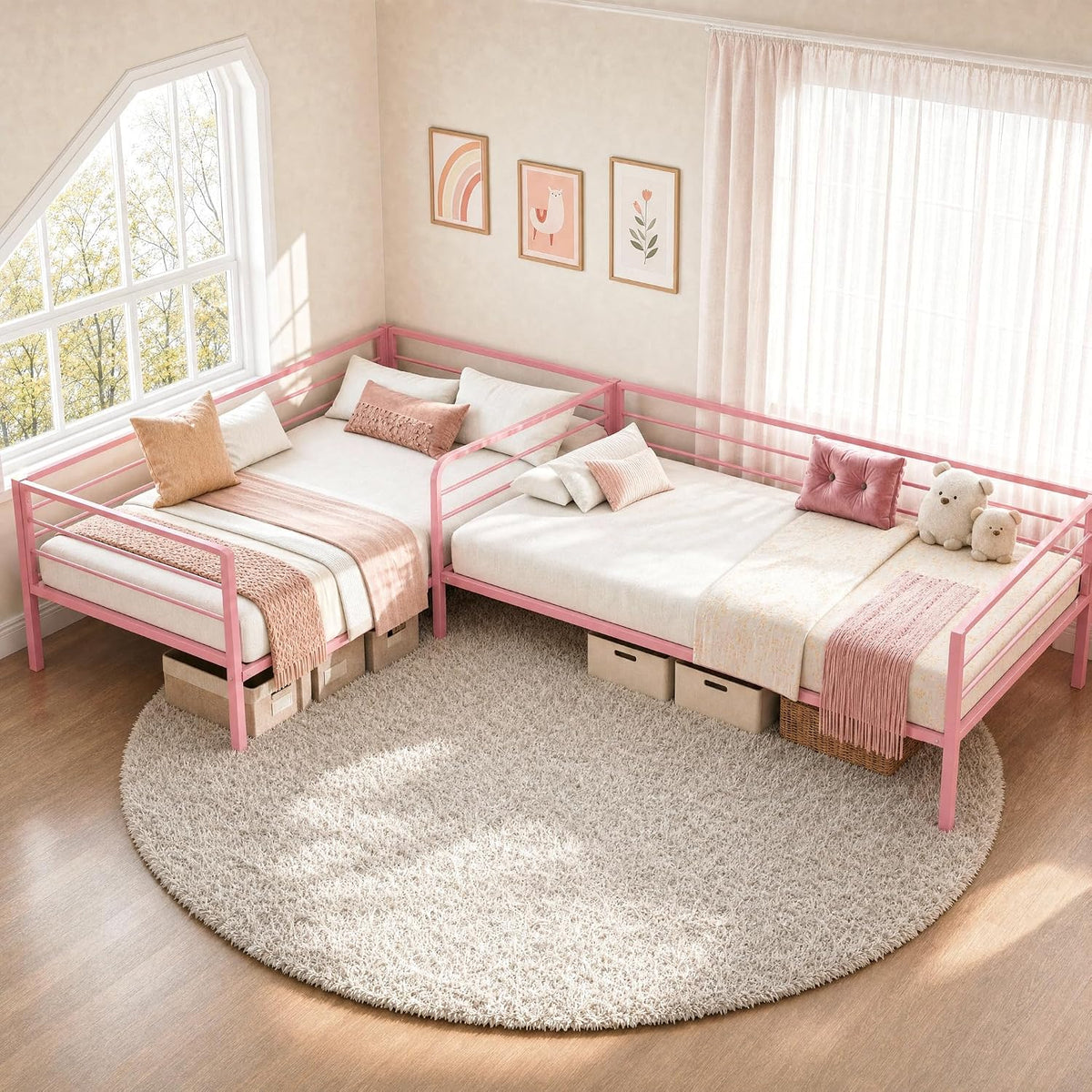 likimio l shaped twin beds for 2, double, main product view