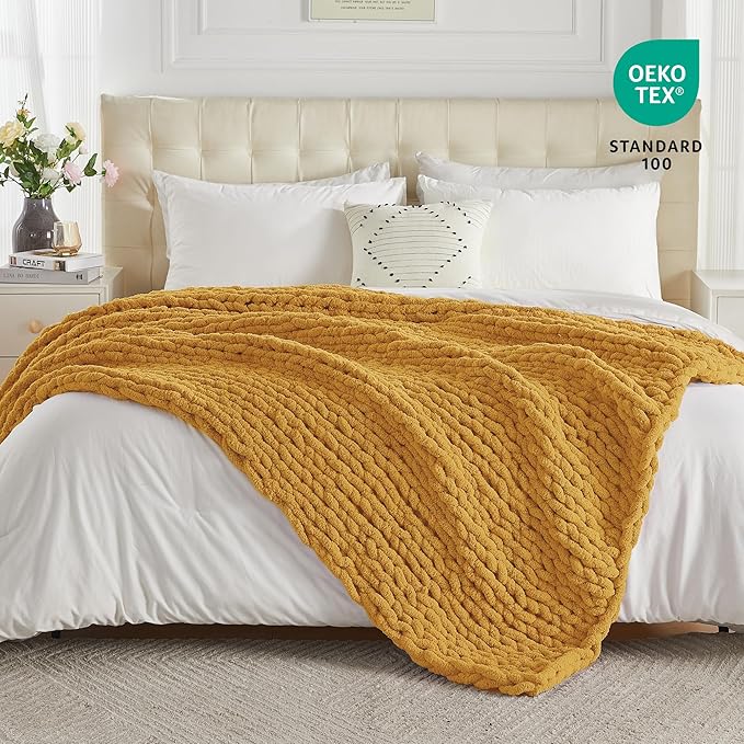 Carriediosa Chunky Knit Throw Blanket 60" X 80" Twin, 100% Hand Made Large - Image 4