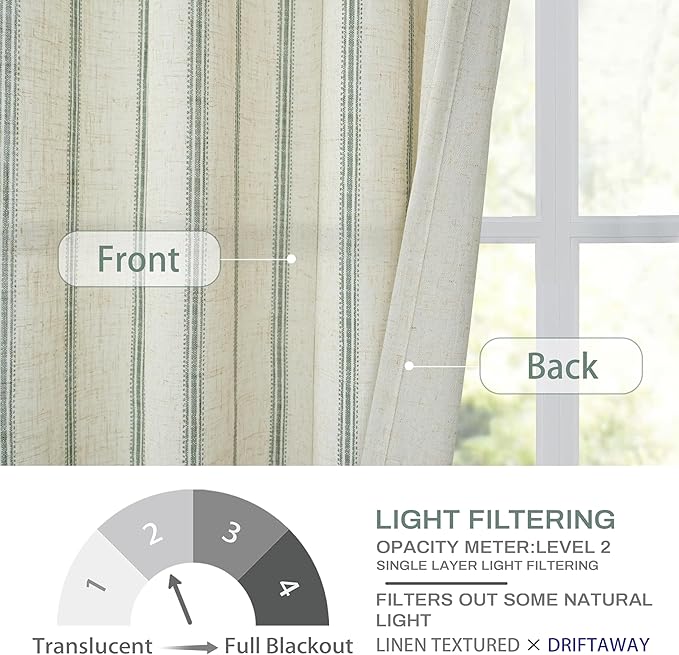 DriftAway Farmhouse Vertical Striped Linen Blend Textured Light Filtering Semi - Image 6