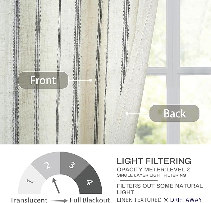 DriftAway Farmhouse Vertical Striped Linen Blend Textured Light Filtering Semi - Image 3