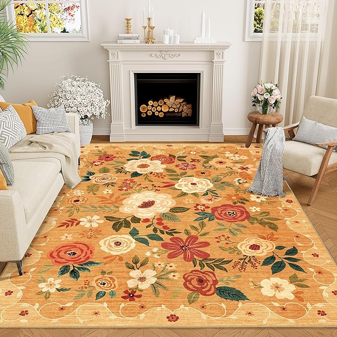 DUKINO 9x12 Area Rug, Floral Rugs by DUKINO