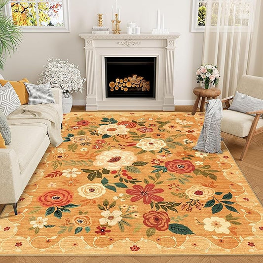 DUKINO 9x12 Area Rug, Floral Rugs by DUKINO