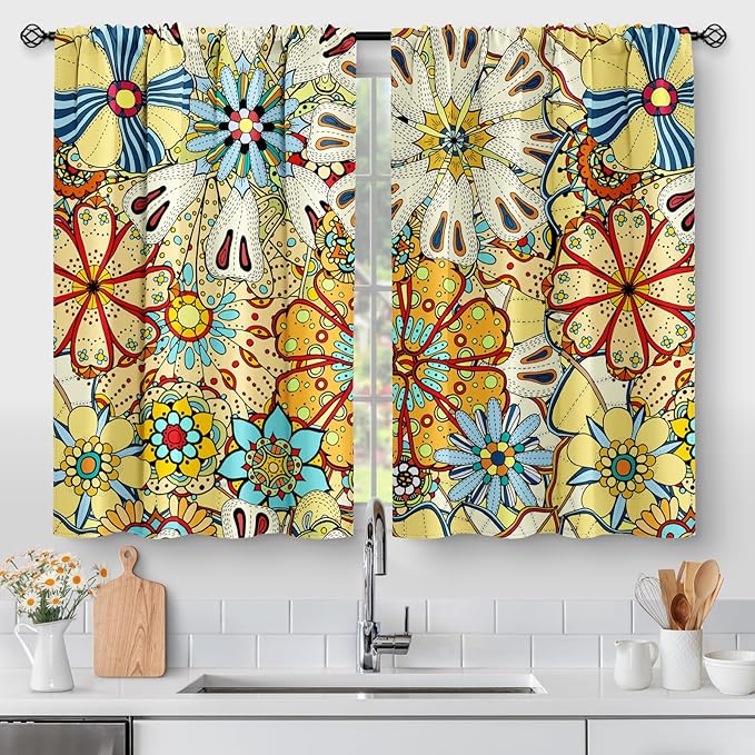 Aimego Boho Floral Kitchen Curtains by Aimego