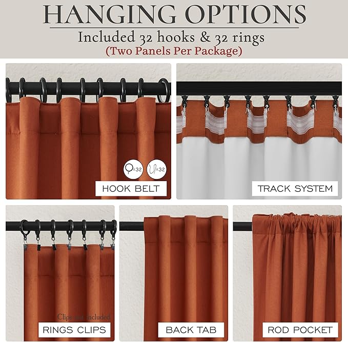 Fall Burnt Orange Curtains Blackout 90 Inches Long 2 Panels Set, Terracotta - Image 4