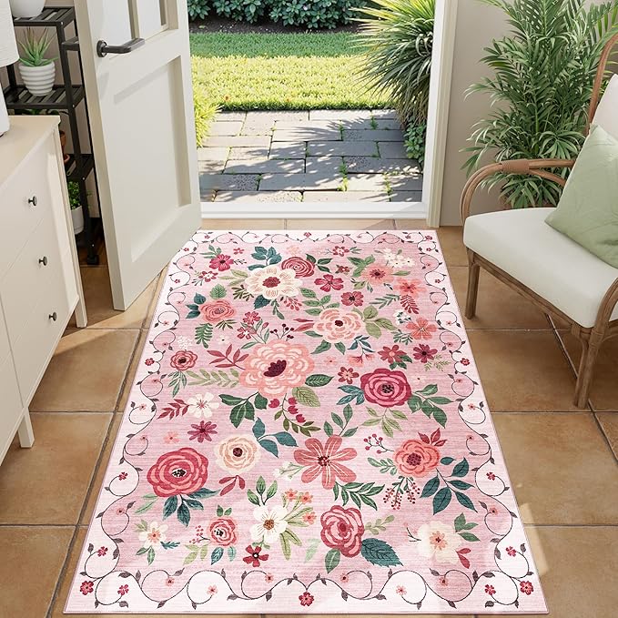 DUKINO 3x4 Area Rug, Lightweight Non Slip Washable Floral Rug, Indoor Low Pile - Image 2
