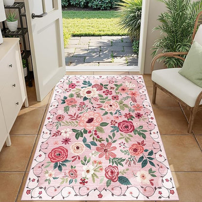 DUKINO 3x4 Area Rug, Lightweight Non Slip Washable Floral Rug, Indoor Low Pile - Image 2