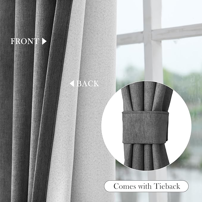 Macochico Extra Wide 100% Blackout Chenille Curtains 100" Wx102 L Thermal - Image 6