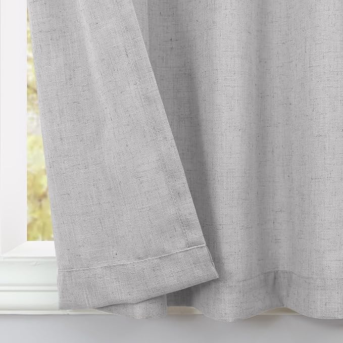 Light Grey Linen Half Kitchen Curtains 36 Inch Length Sets of 2 Back Tab Boho - Image 9