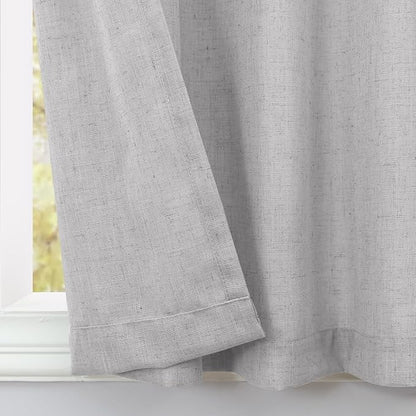 Light Grey Kitchen Short Curtains 24 Inch Length 2 Panels Pinch Pleat Linen - Image 9