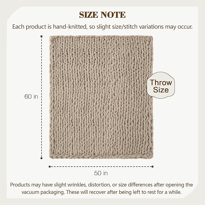 Carriediosa Chunky Knit Throw Blanket 50" X 60", 100% Hand Made Large Chenille - Image 3