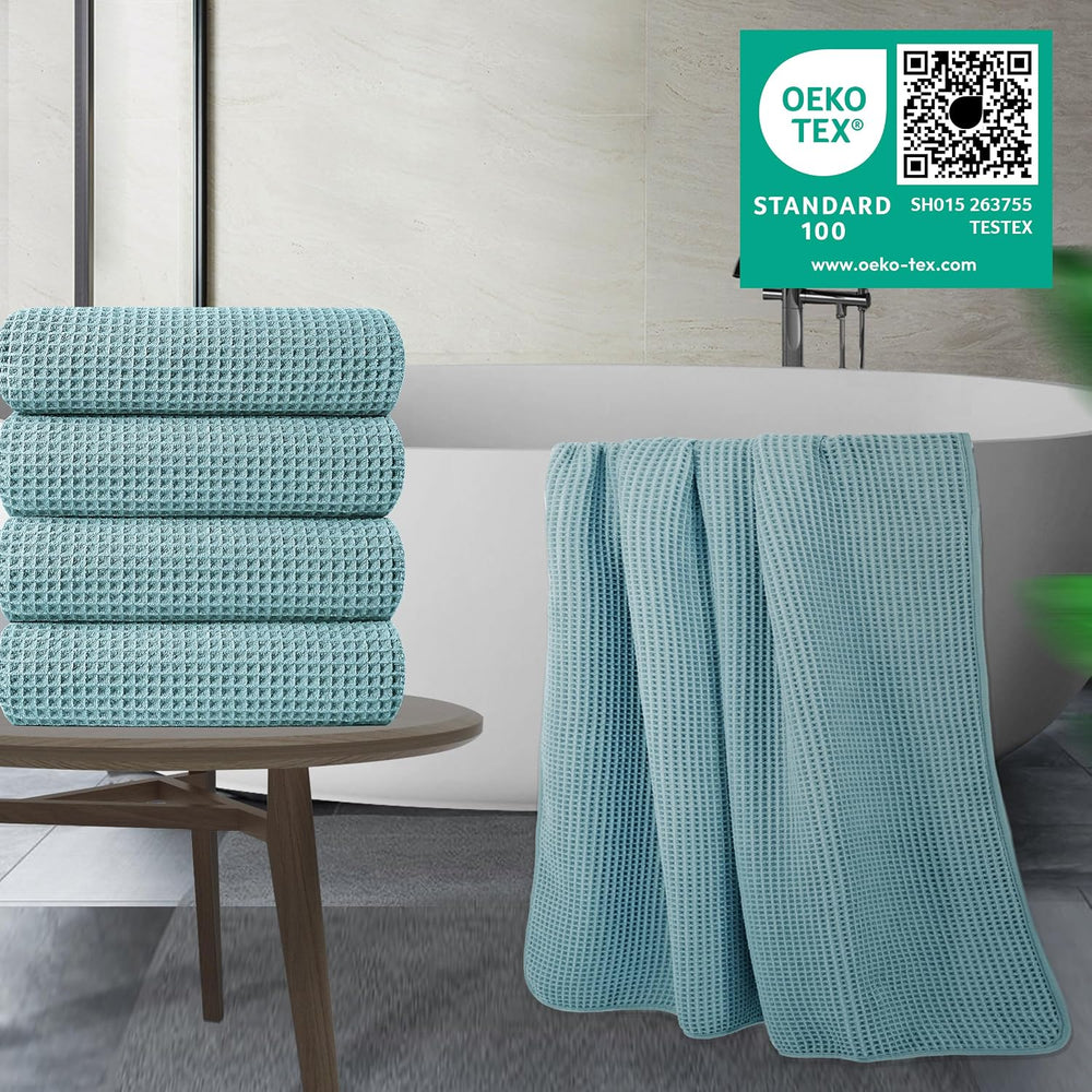 POLYTE 430 GSM Poly Blend Microfiber Quick Dry Waffle Bath Towel, 30x60 in
