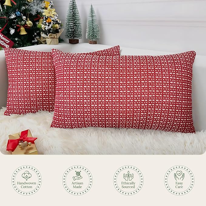 SanVia Sangria Premium Lumbar Cotton Throw Pillow Covers, 12 x 20 Inches - Image 4