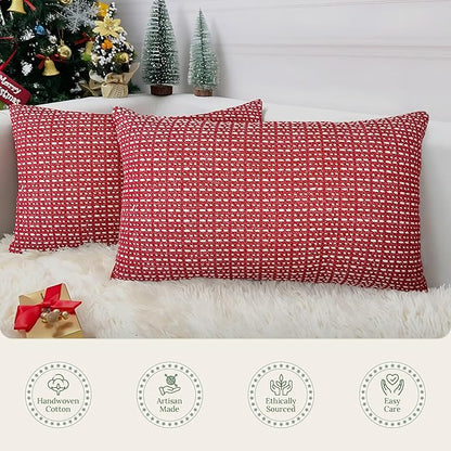 SanVia Sangria Premium Lumbar Cotton Throw Pillow Covers, 12 x 20 Inches - Image 4