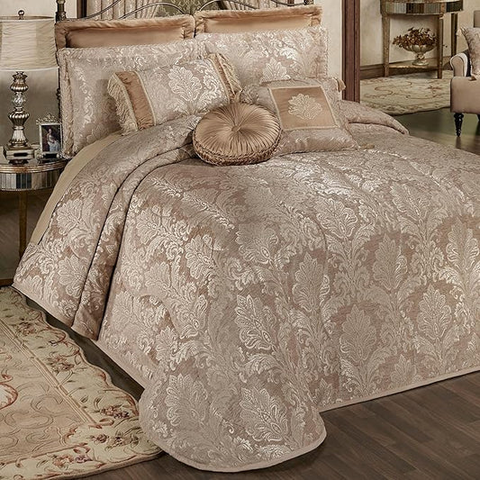 Touch of Class Camelot Luxury Bedding | Neutral Almond | Matte Satin Damask on by TouchofClass