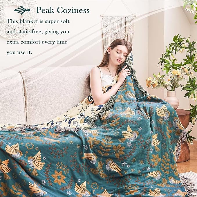 Boho Throw Blanket, 100% Cotton Ultra Soft Luxury Throw Rustic Quilt, All - Image 6