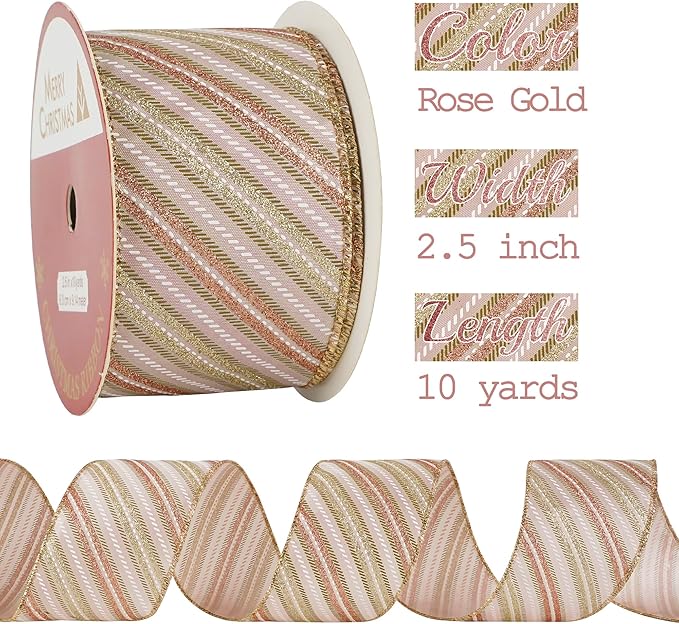 MEEDEE Pink Diagonal Striped Ribbon 2.5 Inch Blue Satin - Image 2