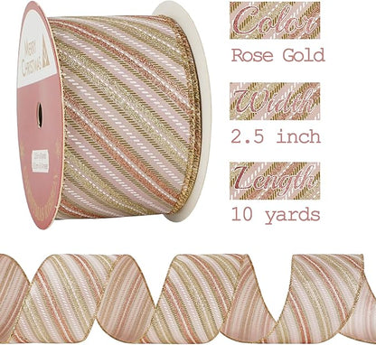 MEEDEE Pink Diagonal Striped Ribbon 2.5 Inch Blue Satin - Image 2