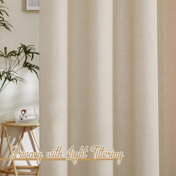 NICETOWN Cream Beige Linen Curtains & Drapes 84 inches Long, Grommet Flax Linen - Image 3