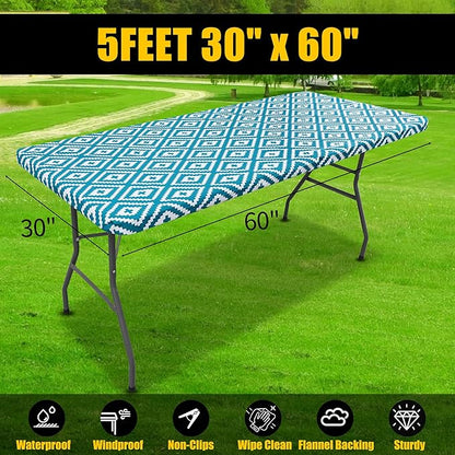 Smiry Rectangle Picnic Table Cloth, Waterproof Elastic Fitted Outdoor - Image 7