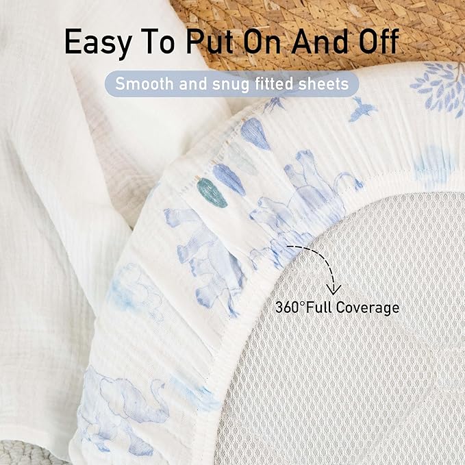 Gllquen Baby Muslin Bassinet Sheets 3 Pack, Breathable Elastic Cozy Fitted - Image 6