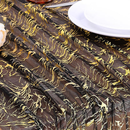 Halloween Black Table Runner Gold Party Decorations 10ft 3pcs Gauze Tulle