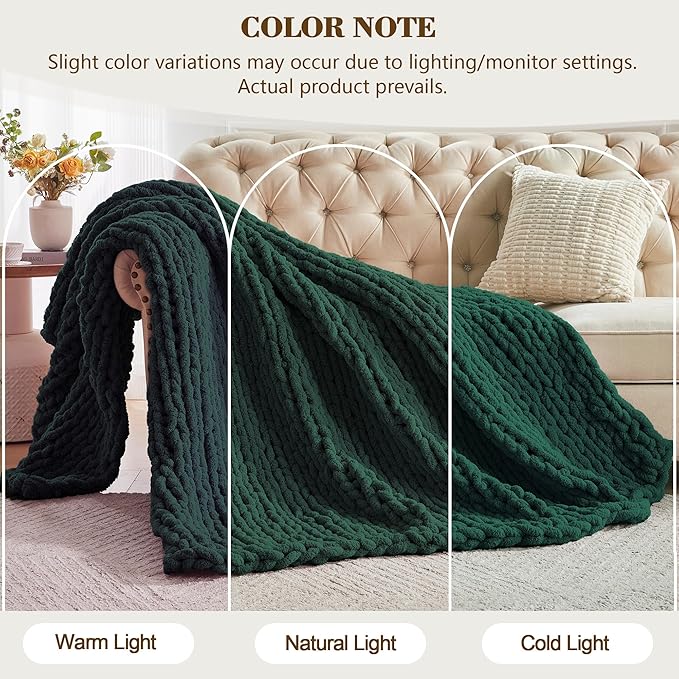 Carriediosa Chunky Knit Throw Blanket 50" X 60", 100% Hand Made Large Chenille - Image 2