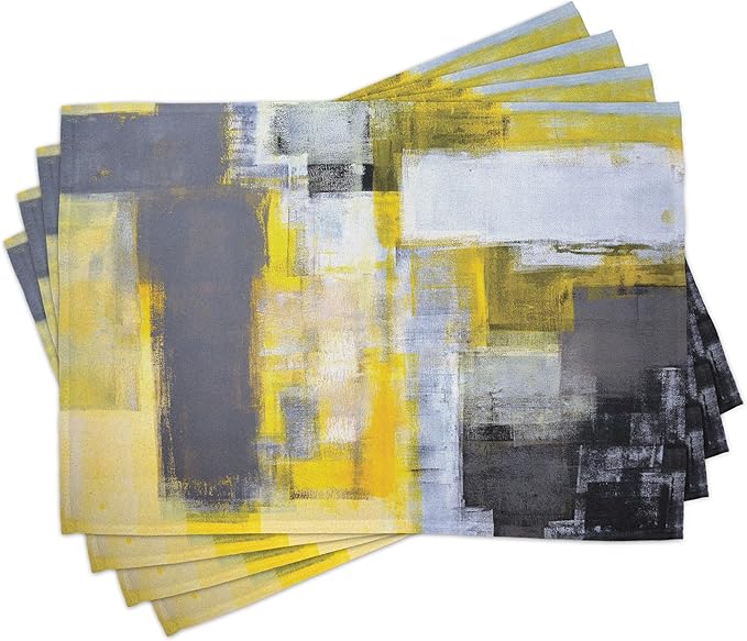 Ambesonne Yellow and Grey Place Mats Set of 8, Abstract Modern Composition by Ambesonne