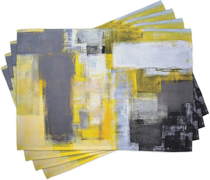 Ambesonne Yellow and Grey Place Mats Set of 8, Abstract Modern Composition by Ambesonne