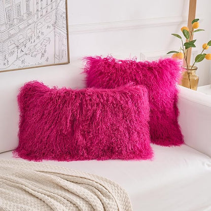 Genuine Mongolian Lamb Fur Pillow Cover – 12"x20" Rectangular Cushion Case – - Image 5
