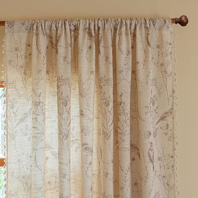 ENJOYBRIDAL Floral Curtains 63 Inch Long Farmhouse Semi Sheer Drapes Bird - Image 5