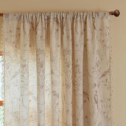 ENJOYBRIDAL Floral Curtains 63 Inch Long Farmhouse Semi Sheer Drapes Bird - Image 5