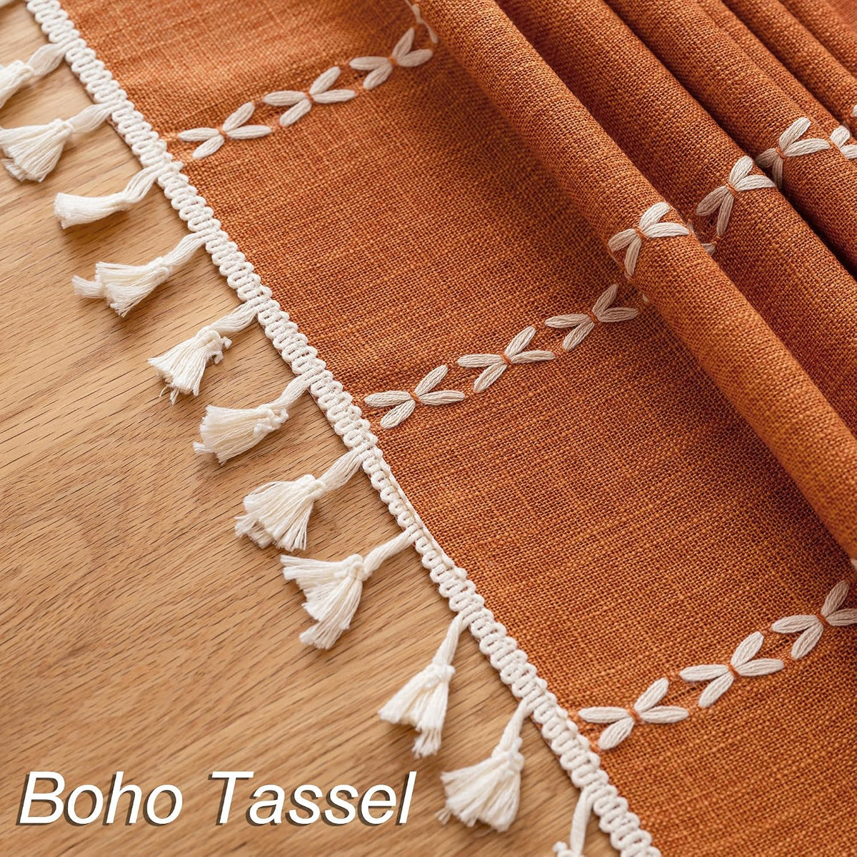 Burnt Orange Linen Rectangle Table Cloth with Tassel Farmhouse Burlap Tablecloths for Kitchen Dining Heavyweight Oblong Table Covering Cloth Autumn Fall Halloween Holiday Boho Decor, 55x102 Inch
