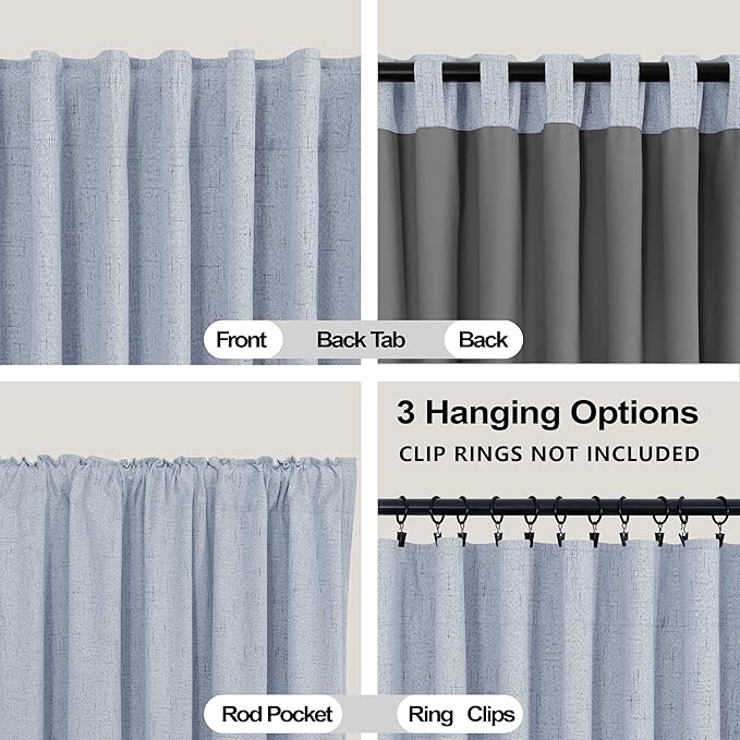 KOUFALL Light Blue Back Tab Linen Blackout Curtains 52x90 Inches Long - Image 5