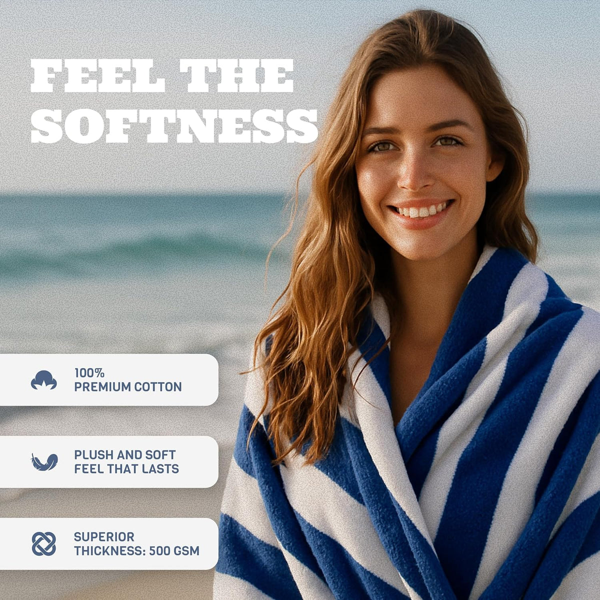 white classic stripe cabana beach towels oversized 2 shown in use