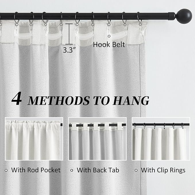 Cream Color Blackout Curtains for Bedroom 63 Inch, 100% Blackout Linen Curtains - Image 3