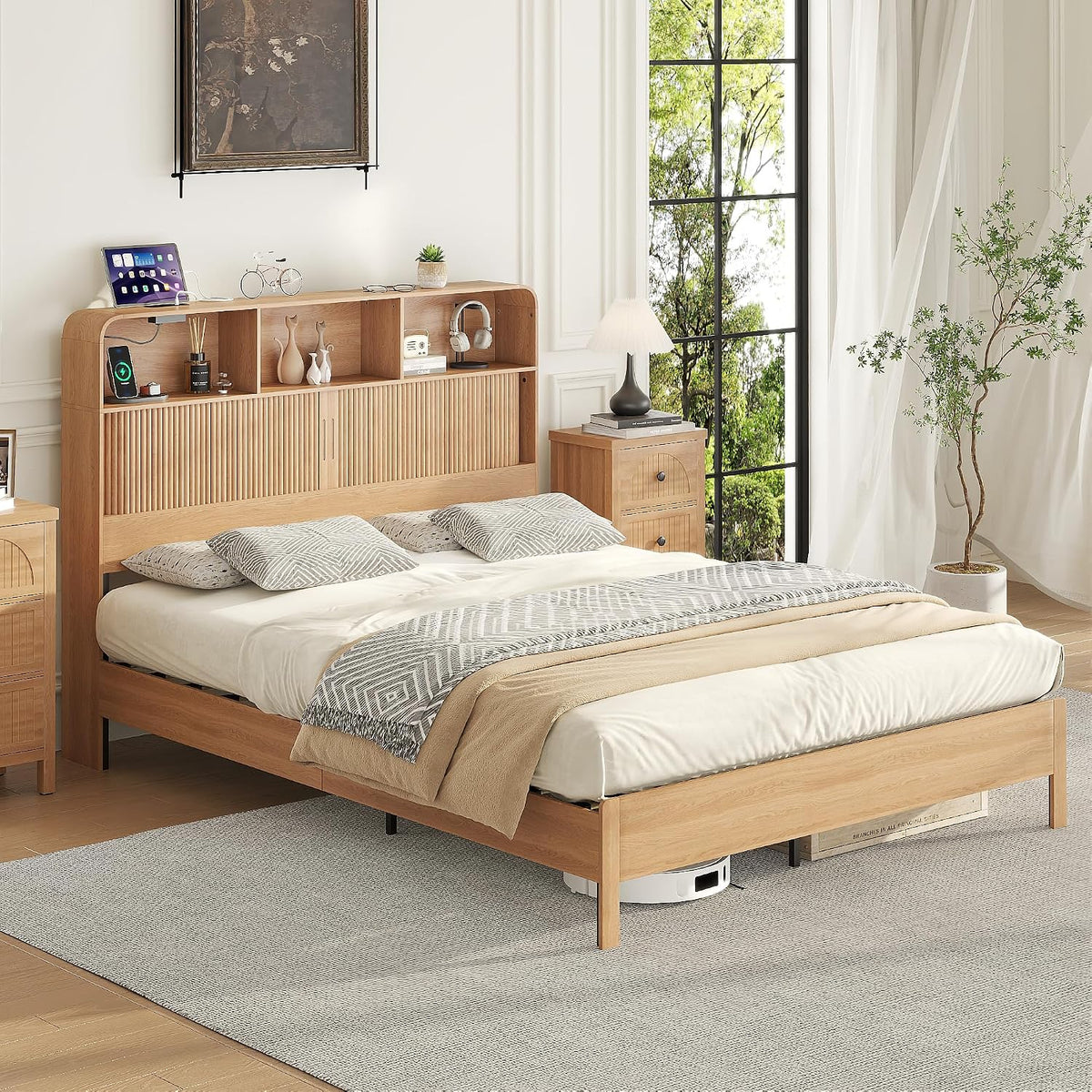 lxsxlome queen size bed frame with headboard and, close-up detail