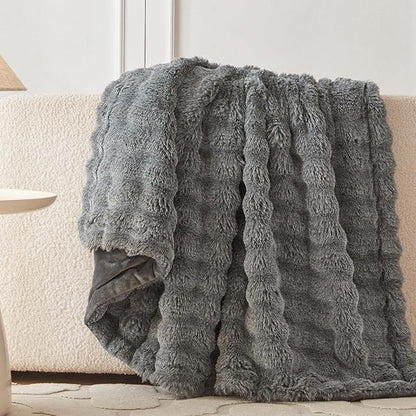 COOVA Faux Fur Throw Blanket for Couch, Cozy Soft and Fuzzy Plush Rabbit Fur - Image 3