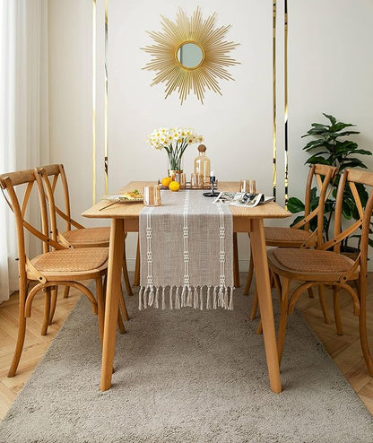 ZeeMart Farmhouse Braided Striped Table Runner, Rustic Beige Table Runners 48 - Image 2