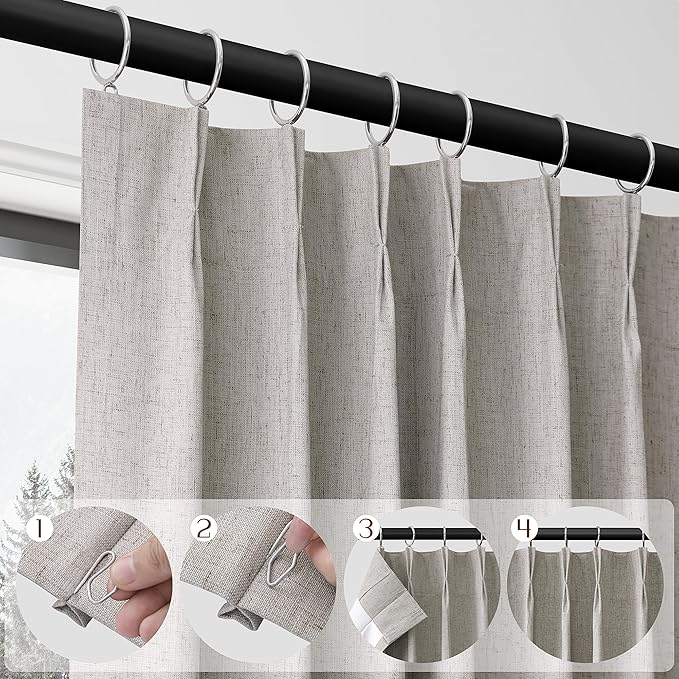 Silver 100% Blackout Pinch Pleated Linen Curtains 108 Inches Long - Image 3