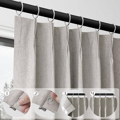 Silver 100% Blackout Pinch Pleated Linen Curtains 108 Inches Long - Image 3