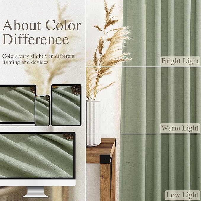 Sheer Light Sage Linen Curtains 72 Inch Length - Image 3