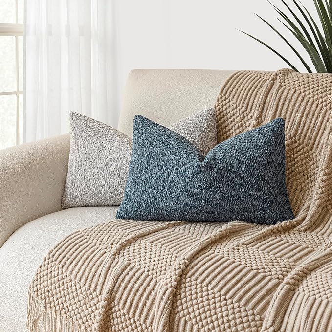 Foindtower Pack of 2 Modern Textured Boucle Throw Pillow Covers Accent Solid - Image 5