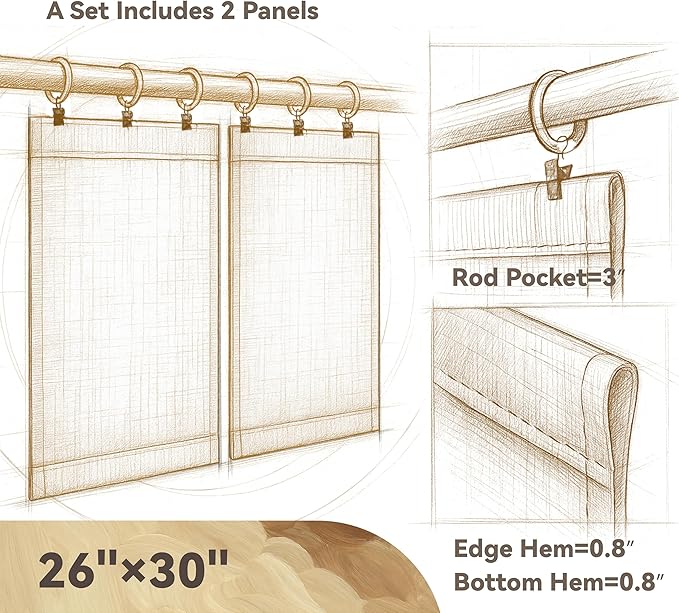 AIRLAKE Linen Blend Tier Curtains, 26 x 30 inches, Boho Farmhouse Rustic Style - Image 3