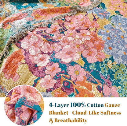 MSGKV Boho Throw Blanket for Bed 60"x80" Cotton Floral Twin Size Couch Blankets - Image 4
