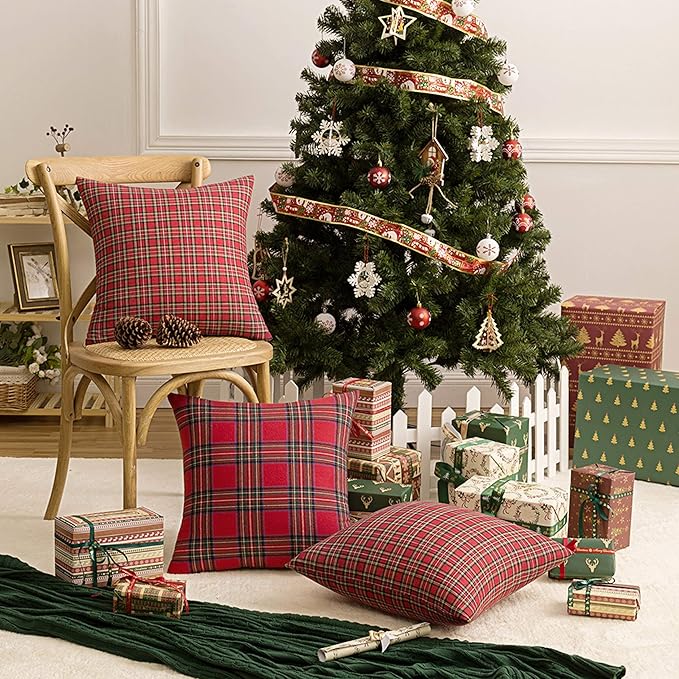 AQOTHES Pack of 2 Christmas Plaid Decorative Throw Pillow Covers Scottish - Image 3